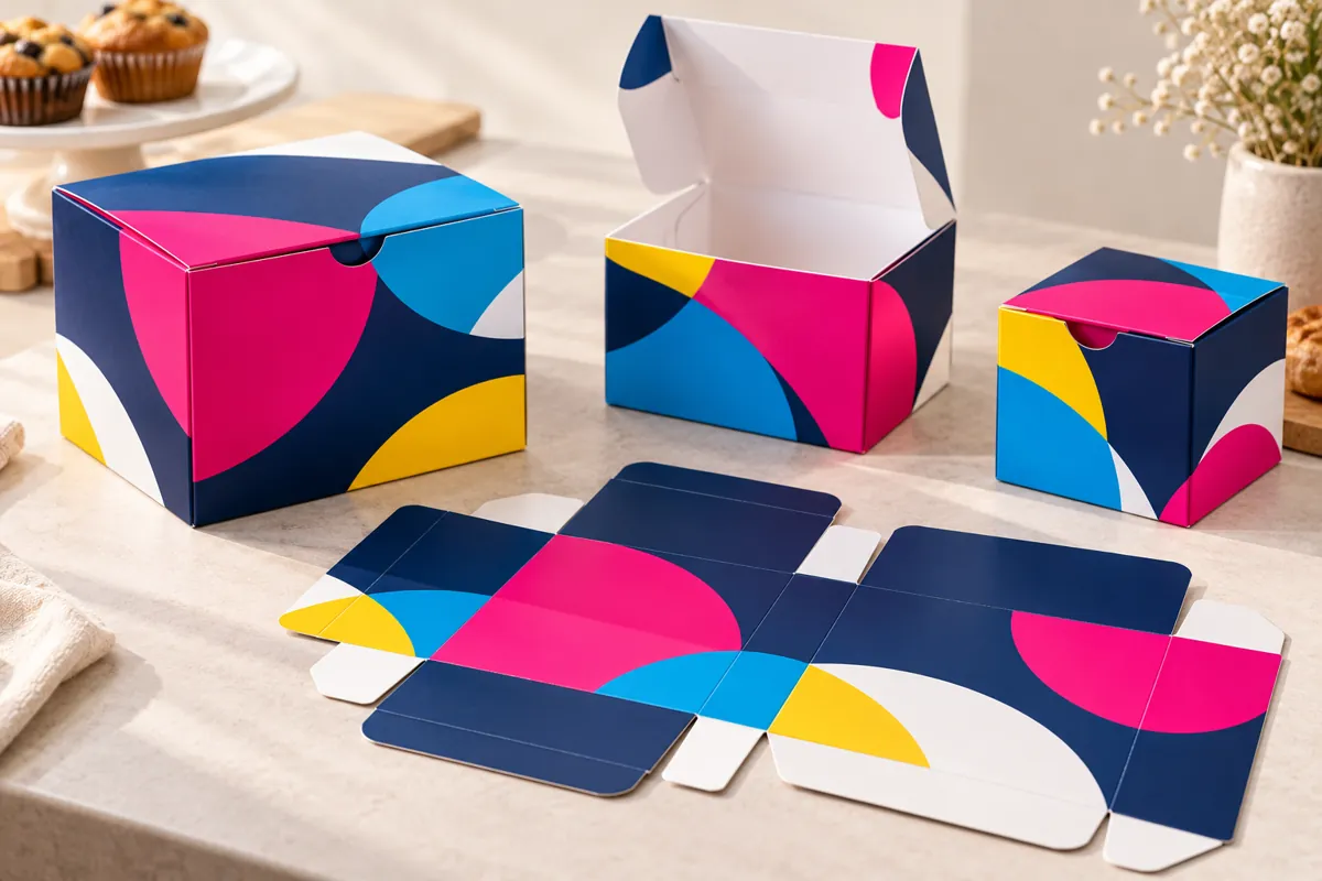 Cajas personalizadas impresas en cartulina dúplex, armadas y en plano